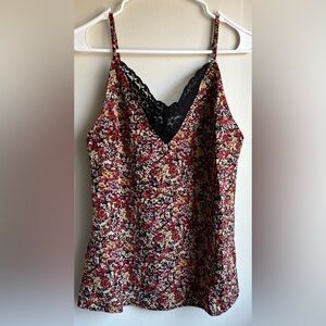 NWT DAVI & DANI Multicolor Floral Cami with Black Lace